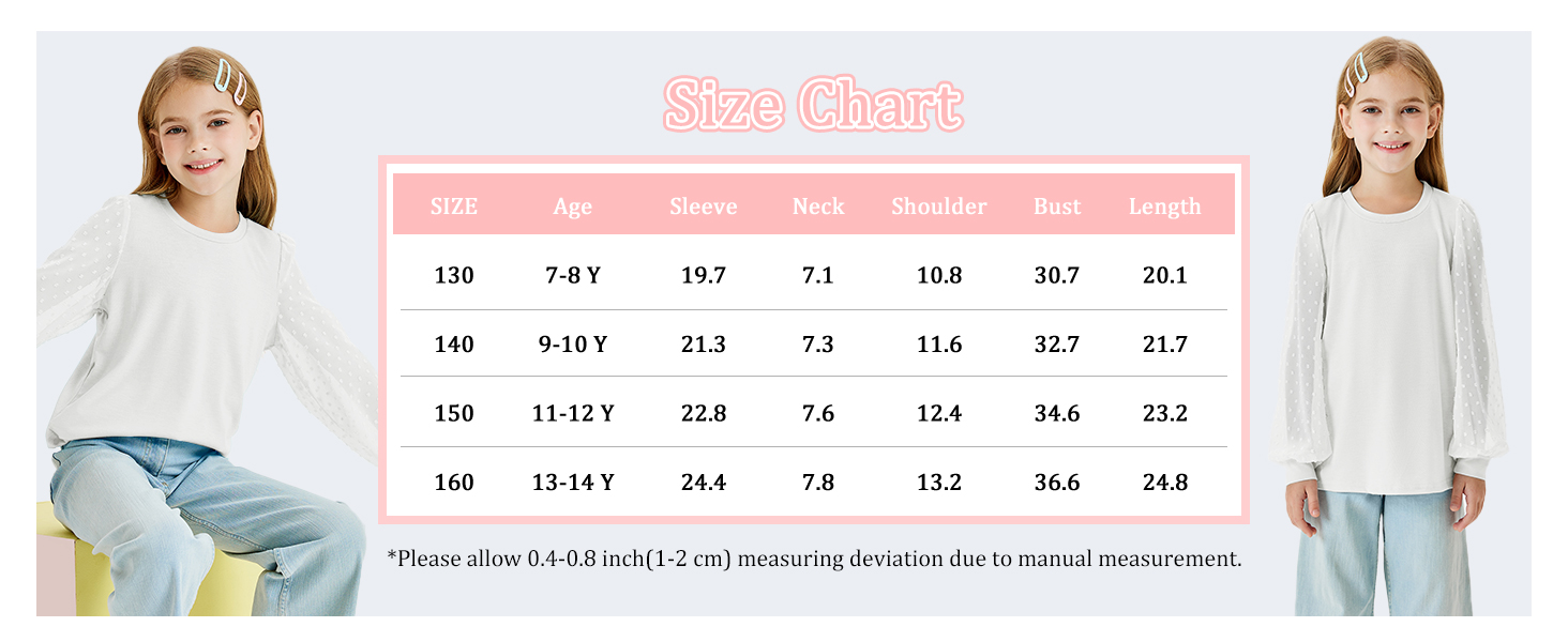 Girls Crewneck Shirts Puff Long Sleeve Polka Dot Chiffon Blouse Fashion Spring Tops