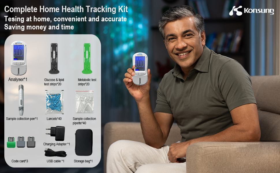 Konsung Cholesterol Home Test Kit, 6in1 Glucose, Uric Acid, Total