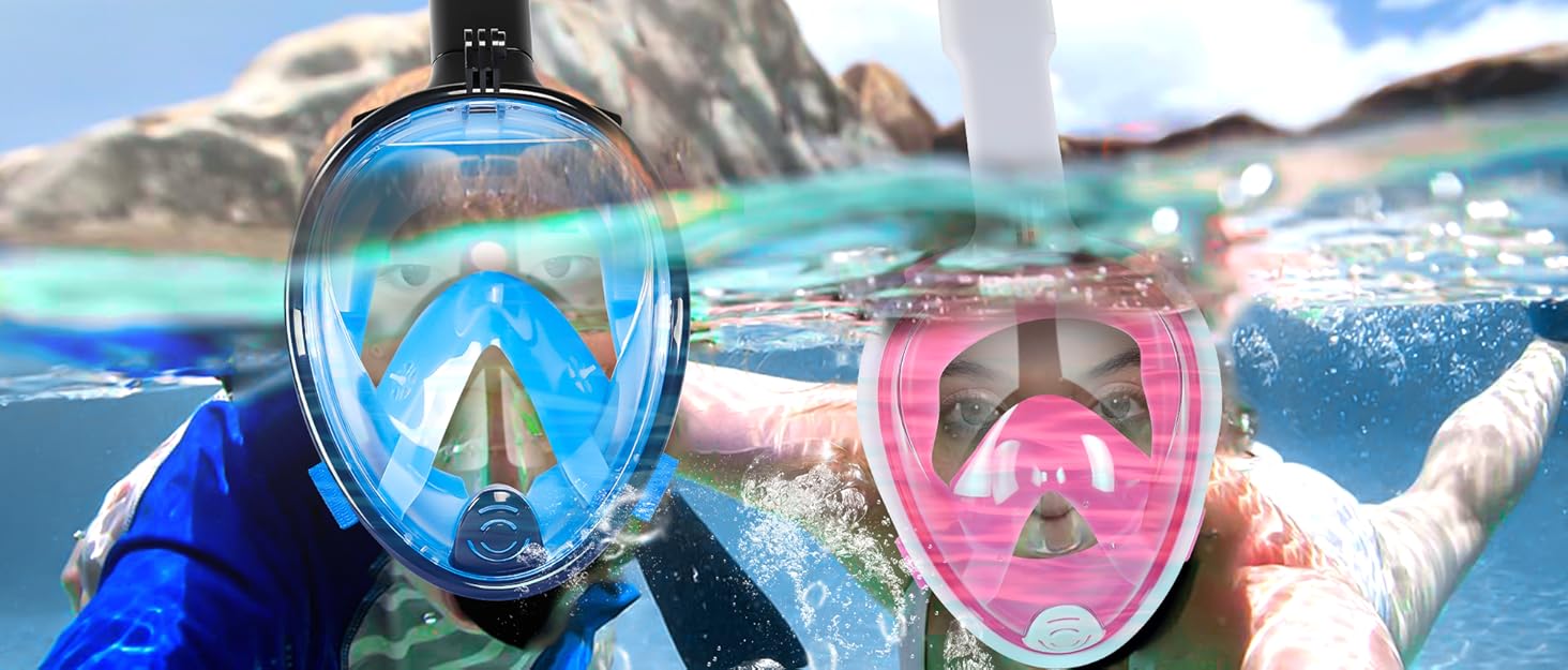 Full Face Snorkel Mask with Action Camera Mount, Dry Top Snorkel, Anti