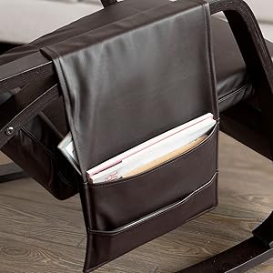 SoBuy PU Leather Rocking Chair With Adjustable Footrest And Removable Side Bag, FST20-BR 18 FST20-BR