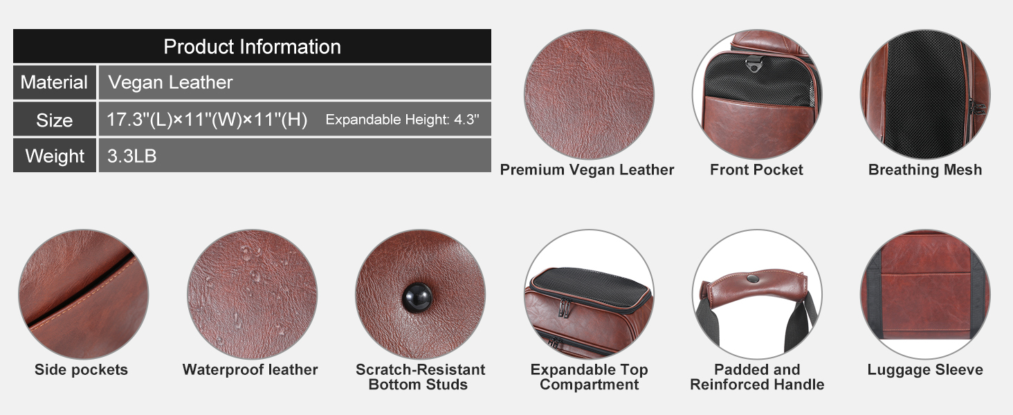 Premium Leather Top Expandable Pet Carrier