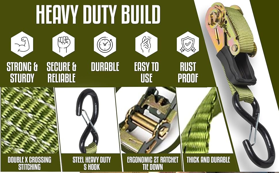 Tie Down Ratchet Straps Set of 2, 1 inch Wide 15 ft