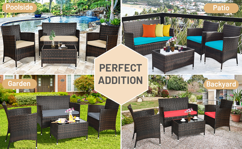 Tangkula 4PCS Patio Rattan Conversation Set, Outdoor