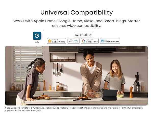 eufy smart lock compatible with Apple Home, Google Home, Alexa, SmartThings for universal connectivity