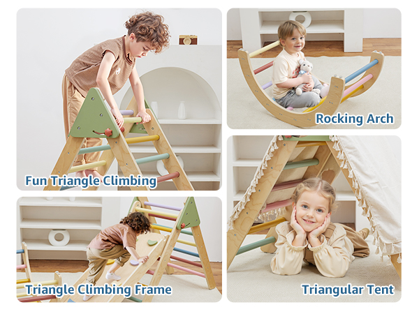 Pinky⭐︎　チェスト Amazon.com: Pikler Triangle Set 7 in 1 Wooden Climbing Toys