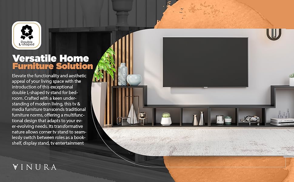 TV Stands for Living Room 41” Black Double LShaped TV