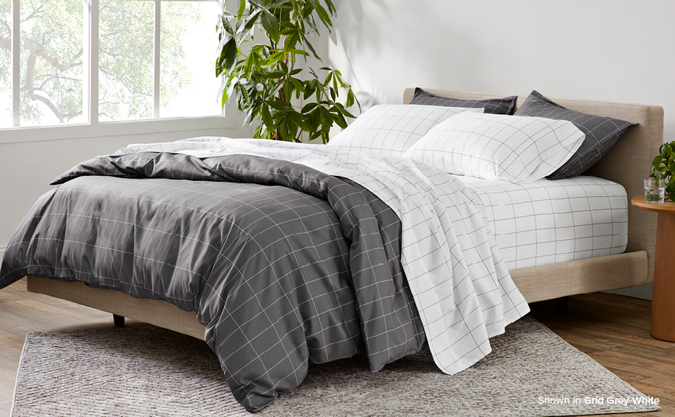 grid grey/white duvet cover set
