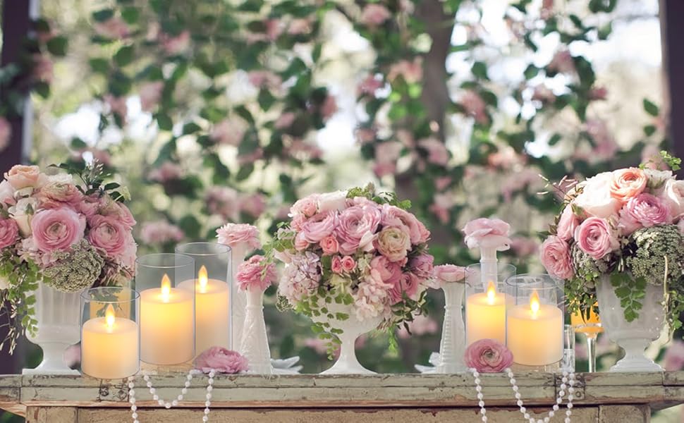 Kiexung flameless Pillar Candle, Battery Powered Candle, LED plexiglass Candle, 24