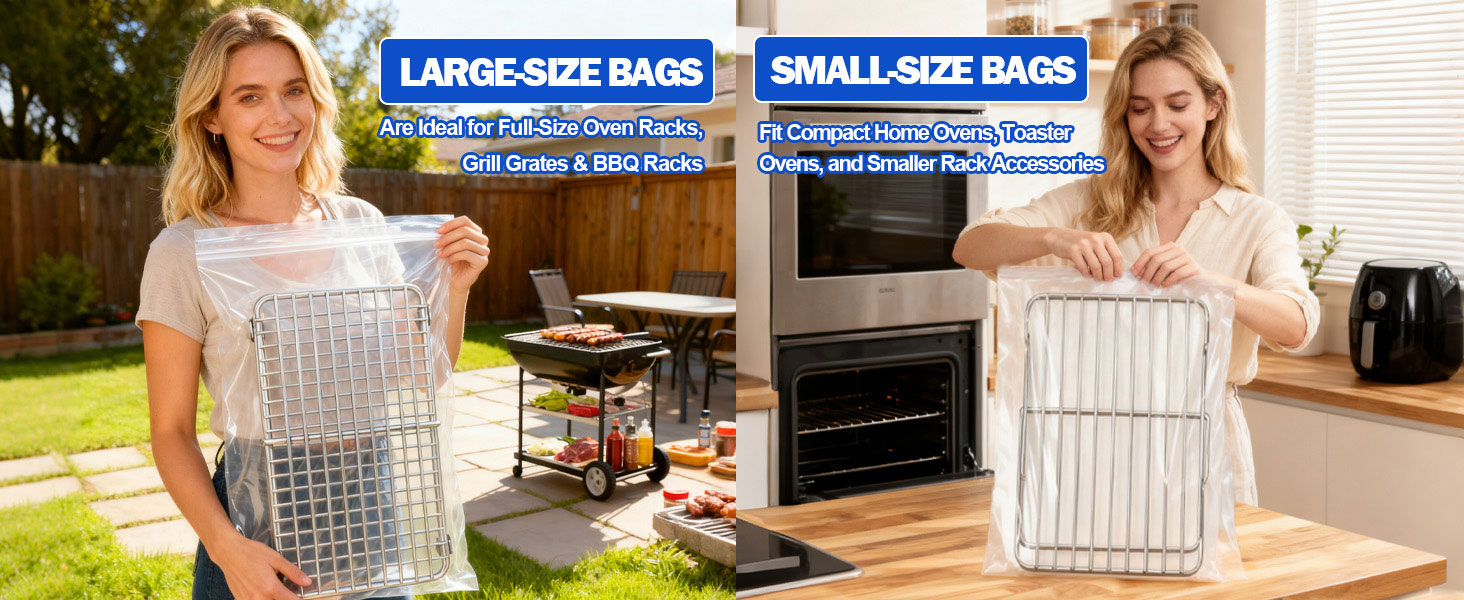 Small oven rack cleaning bags suit compact ovens and countertop units
