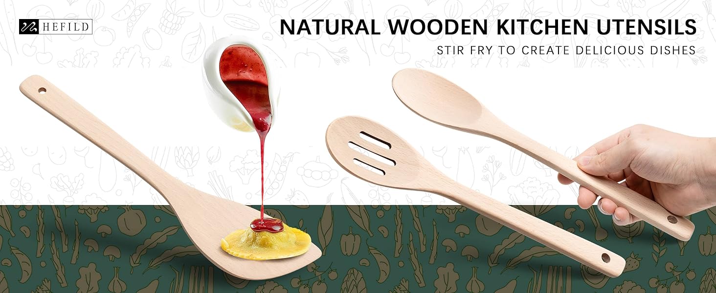 Wooden Spoons for Cooking,Wooden Utensil Set Includes Slotted Spoon,Spoon&Wooden Spatula for Cooking
