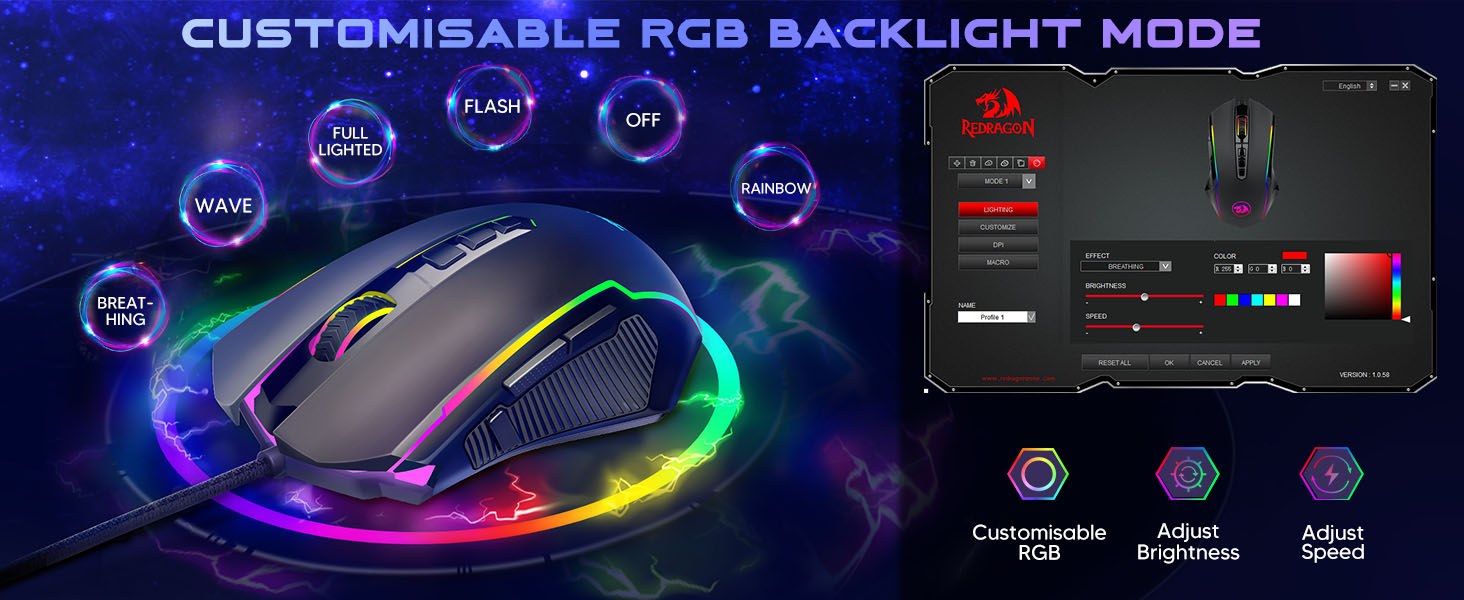 Redragon Gaming Mouse, RGB Gaming Mouse Wired with 9 Programmable Macro