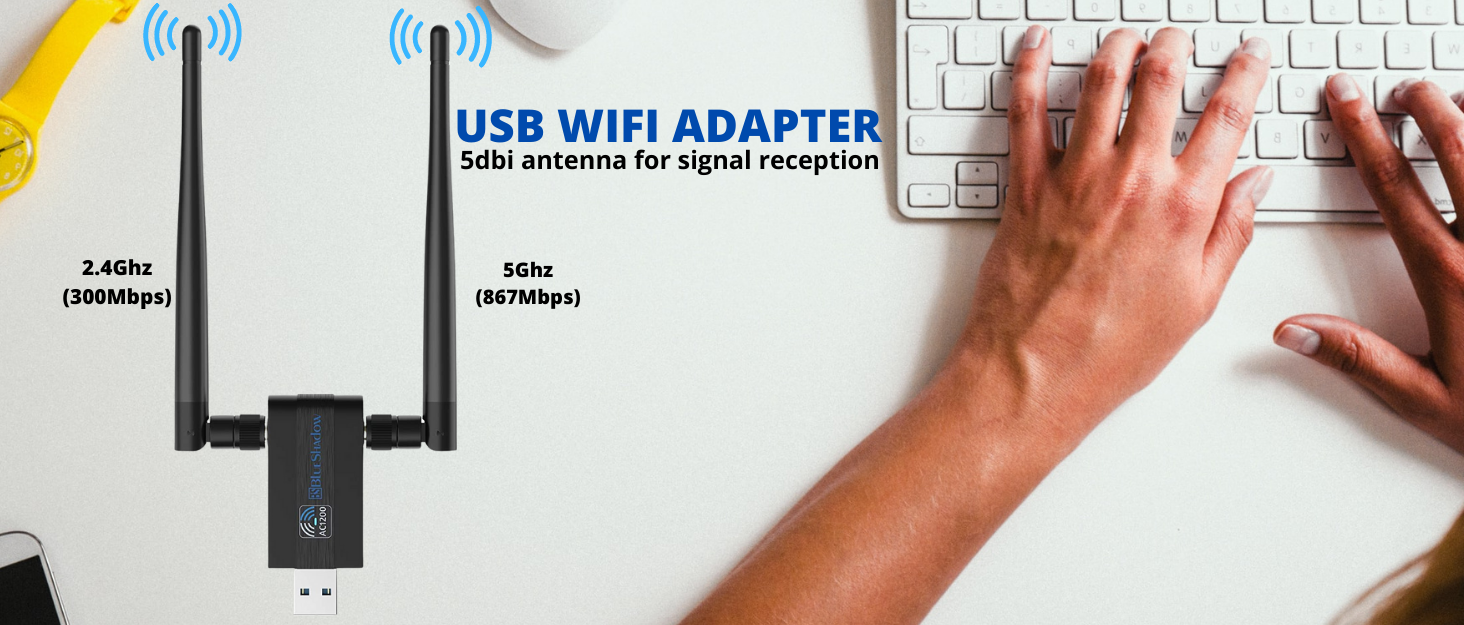 Blueshadow USB WiFi Adapter Gaming 1200Mbps Dual Band 2.4G