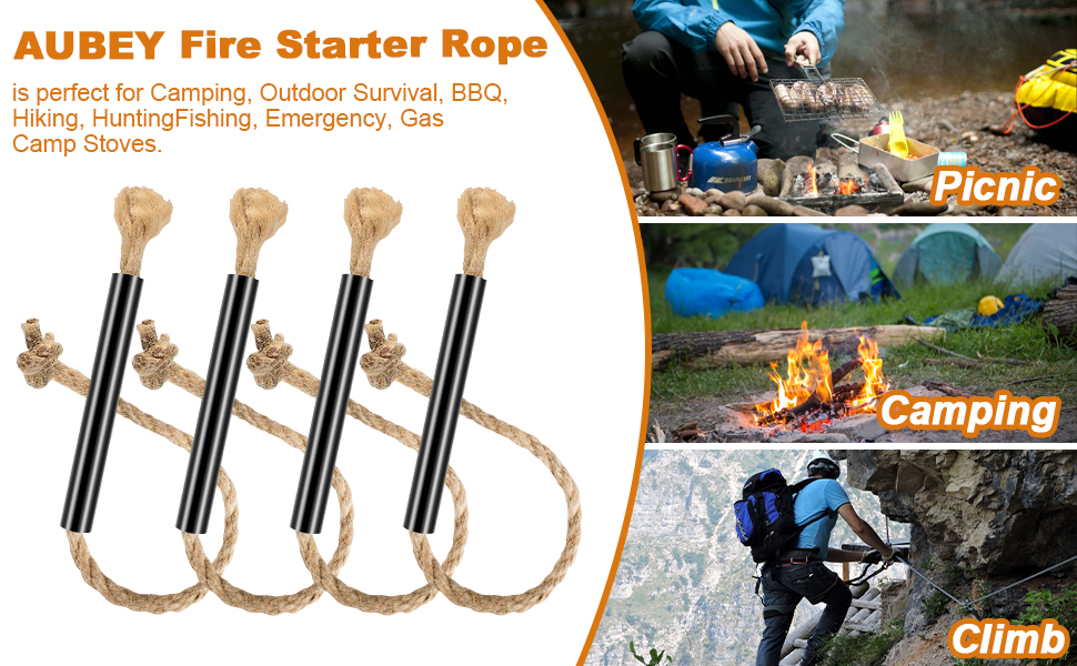 AUBEY Outdoor Portable FireStarting Rope with Black