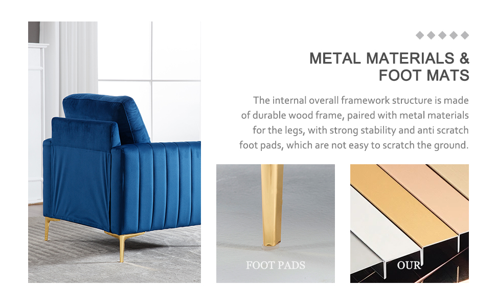 FENFSHE Mid Century Modern Velvet Accent Chair Button Tufted Armchair with 2