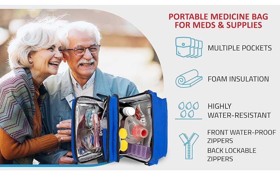 PracMedic BagsPortable Medicine Bag for Diabetic Supplies, Insulin, Asthma Inhaler Spacer, Epipens
