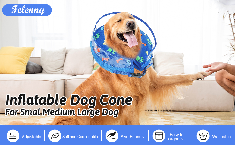 Felenny Inflatable Dog Collar Soft Dog After Surgery Cone,Adjustable