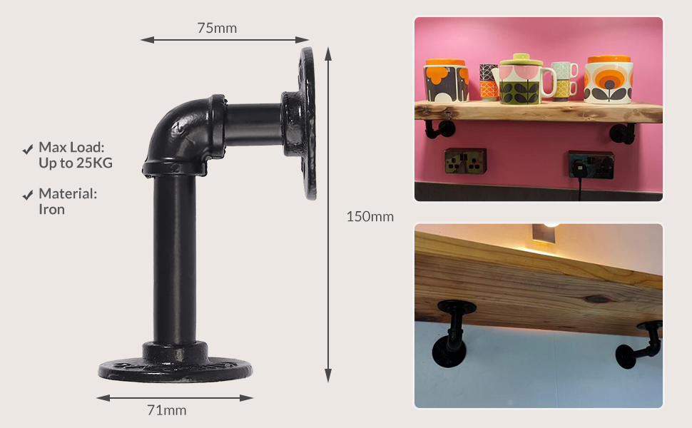 Industrial Pipe Shelf Brackets,HOMGEN 2Pcs Industrial Pipe Floating