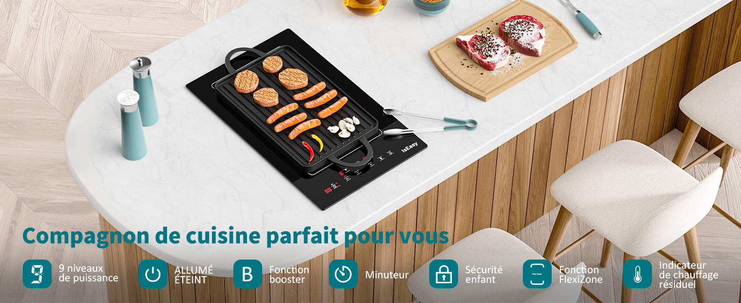 Plaque à Induction 2 Feux, Table De Cuisson à Induction Encastrable, Double Plaque De Cuisson Electrique à Induction , 3400W, Boosters 13 Plaque de Cuisson Électrique