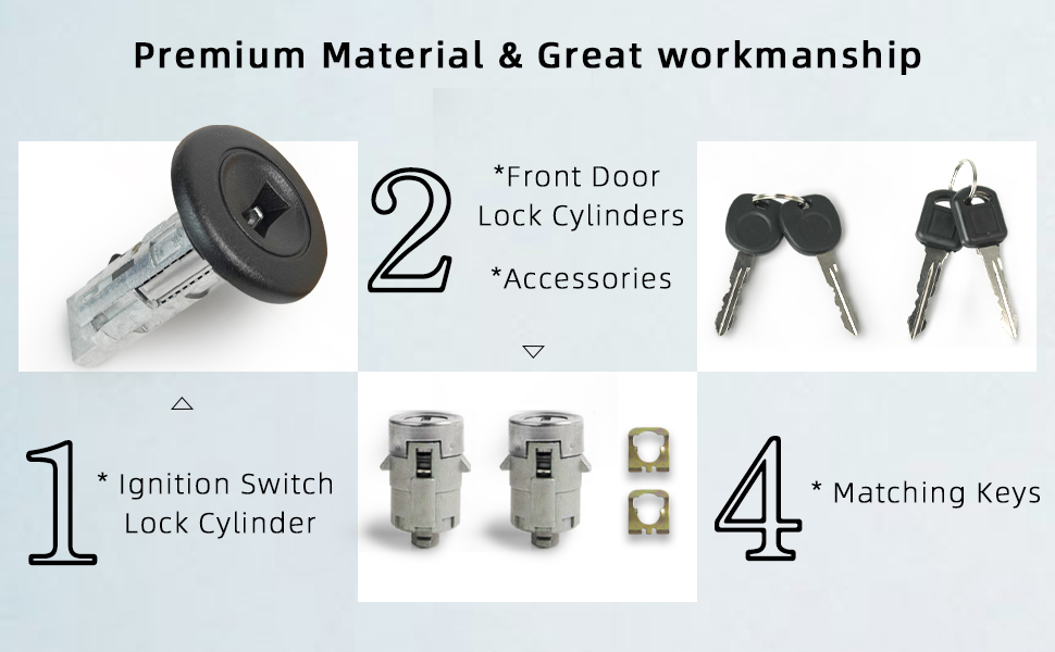 MIKODA Ignition Switch Lock Cylinder with 2 Front Door Lock