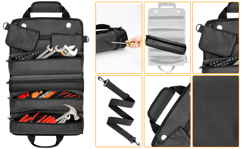 JSVSLTD Tool Bag, Tool Roll Up Bag with 3 Detachable Tool Pouches, Roll