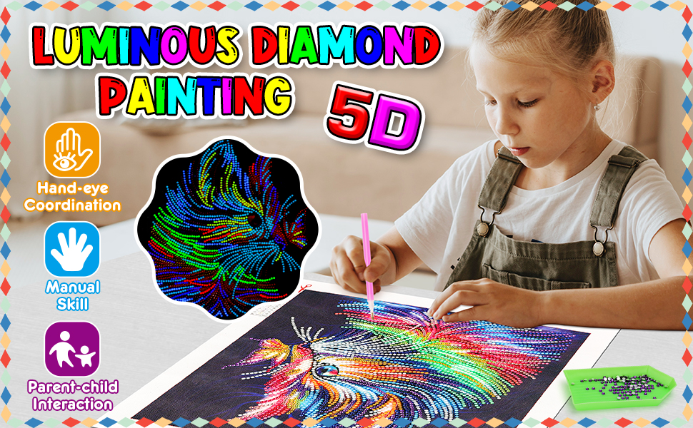 Peinture Diamant Jouet Enfant 6 7 8 9 10 11 Ans, Idée Cadeau Fille 8-12 Ans  Art et Artisanat Pour Fille Cadre Bois Alpaga Peinture Diamant a Numéros  Adulte Cadeaux Anniversaire Décoration Murale 