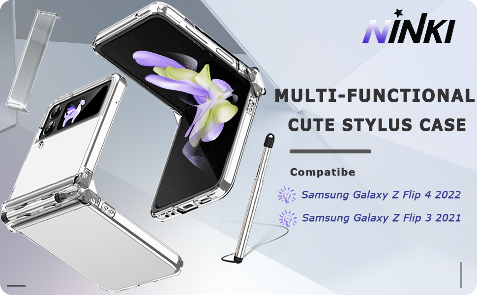 NINKI Compatible Samsung Galaxy Z Flip 4 Case S Pen Z Flip 3 Case,Hinge Protection