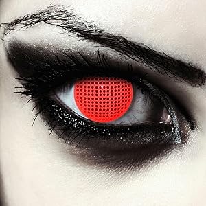 Red grid colored contacts non prescription lenses without power carnival halloween zombie costume