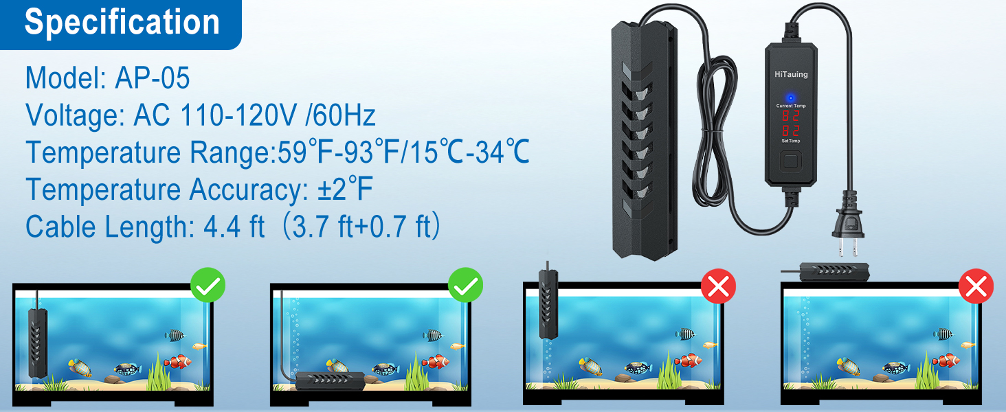HiTauing Small Aquarium Heater, 25W Adjustable Fish Tank