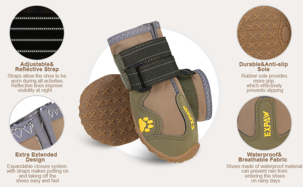 EXPAWLORER AntiSlip Dog Shoes 4PCS Waterproof Dog Boots
