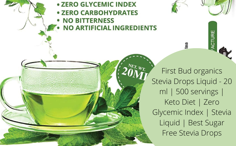 First Bud Organics Stevia Drops (20ml), Pure Stevia Leaf Extract, Zero
