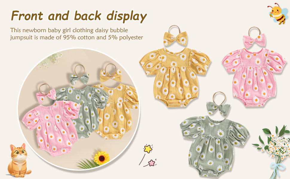 Newborn Baby Girl Clothes Summer Daisy Bubble Romper Cute Infant Outfits Toddler Floral