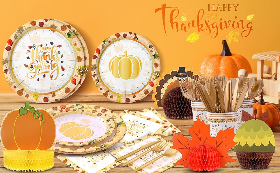 HOMDAILY 196 PCS Thanksgiving Plates and Napkins Dinnerware