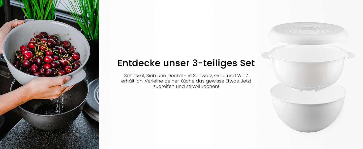 Go Practic Salat Schüssel Set Mit Sieb Und Deckel, 3 Teilig Weiß, 3L ...