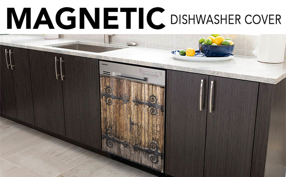 Cowfeel Retro Wood Door Dishwasher Cover, Creative Kitchen Appliances Panel