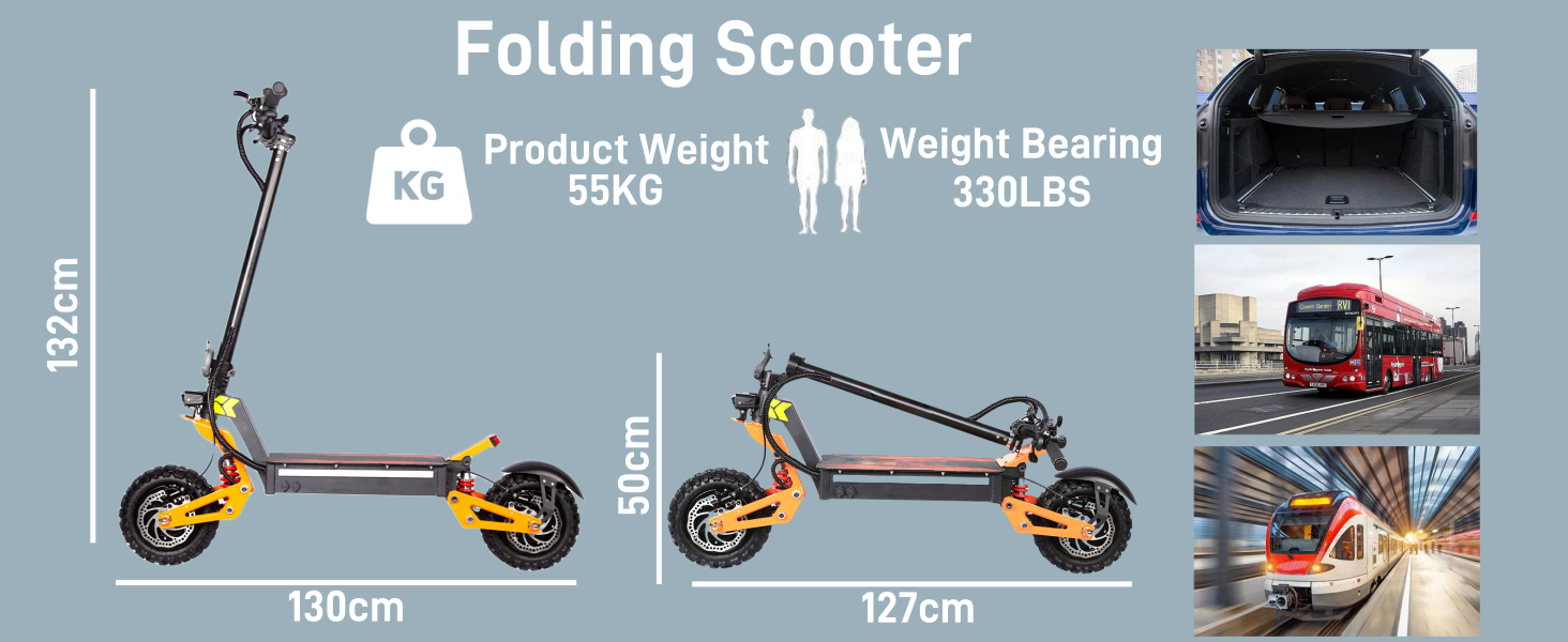 Folding and unfolded dimensions of the K Cloud Scooter X5-60