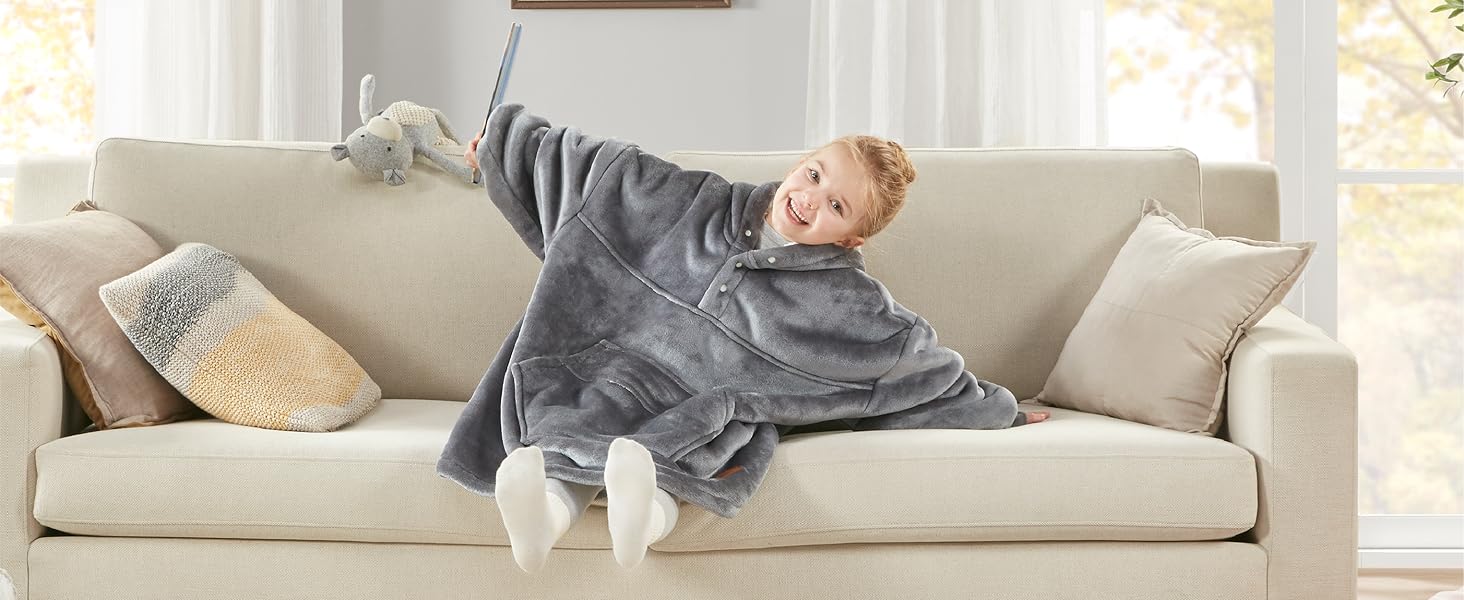 Degrees of Comfort Wearable Blanket Hoodie for Kids, Sherpa