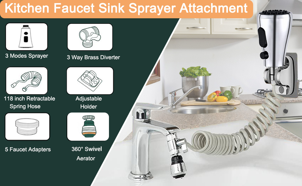 Kitchen Faucet Sink Sprayer Attachment,3 Function Sink Sprayer