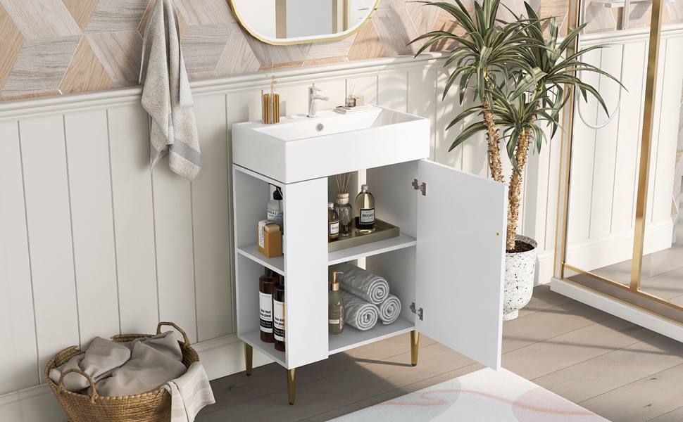 BNSPLY 21.6" Small Bathroom Vanity Sink Combo, White