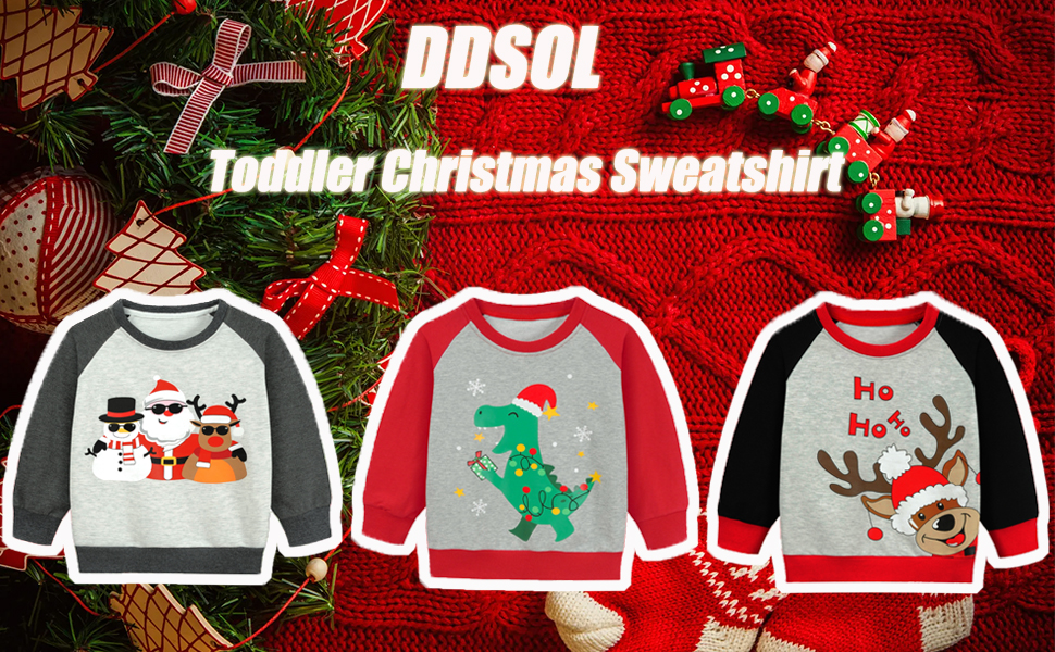DDSOL Toddler Boy Christmas Sweatshirt Raglan Long Sleeve