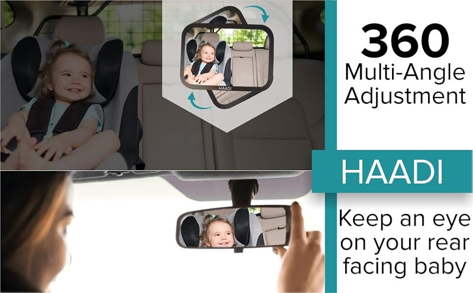 Baby Car Mirror Rear View 360 ° Adjustable, Extra Wide Crystal Clear