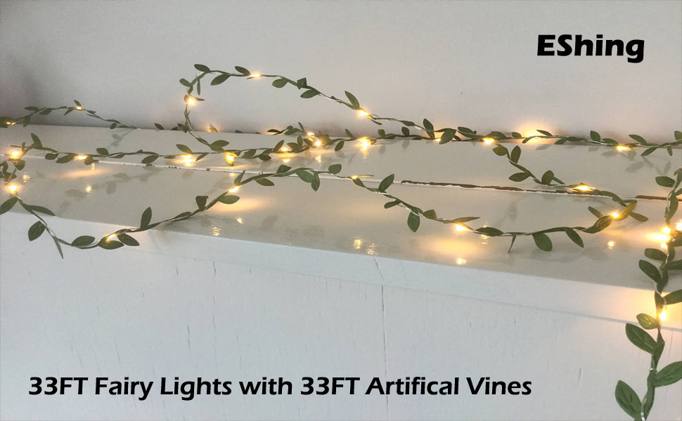 Fairy Lights with Vines, 33FT 100LED String Lights with 33FT Artificial