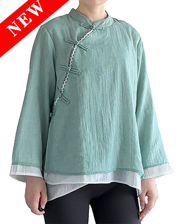 Minibee Women's Linen Retro Chinese Frog Button Tops Blouse