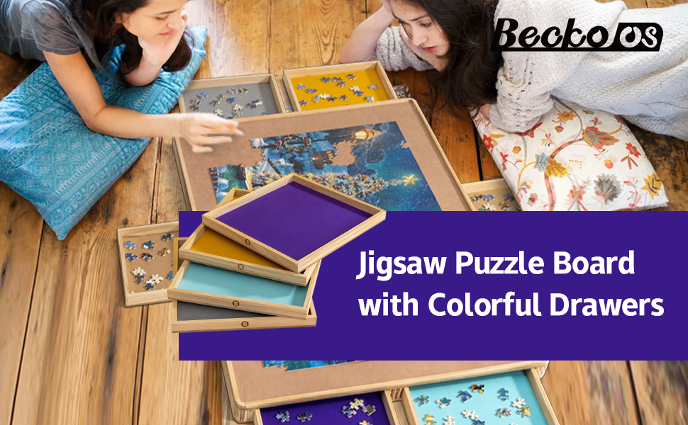 Becko US Puzzle Board with Cover & 6 Press Open/Close Drawers, Wooden