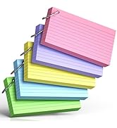 250 Count Colored Index Cards with Ring 3 x 5 Inch Heavyweight Ruled Index Cards, Flash Cards for...
