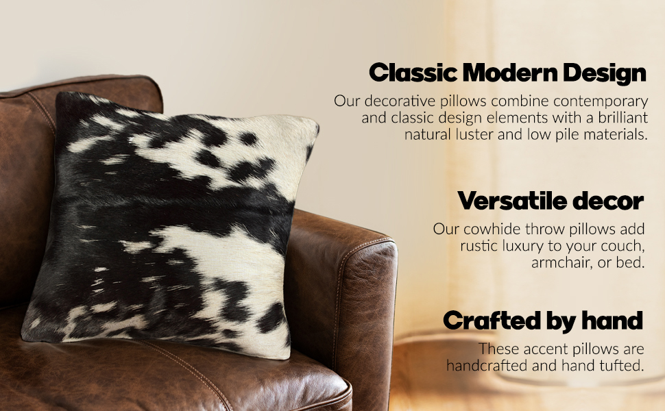 Set of 2, Natural Torino Cowhide Throw Pillows with Poly