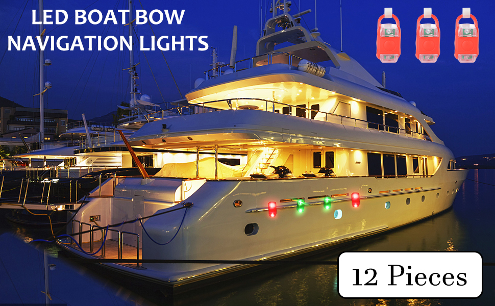 12 Pieces Boat Bow Lights, 3 Modes LED Boat Navigation