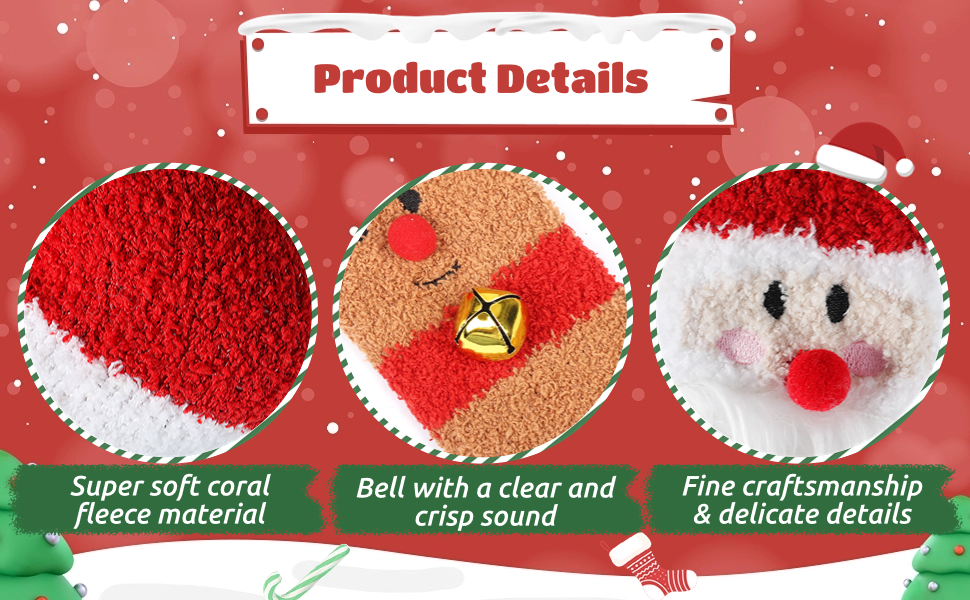 GEKMOR Christmas Fuzzy Socks, 3 Pairs Christmas Slipper