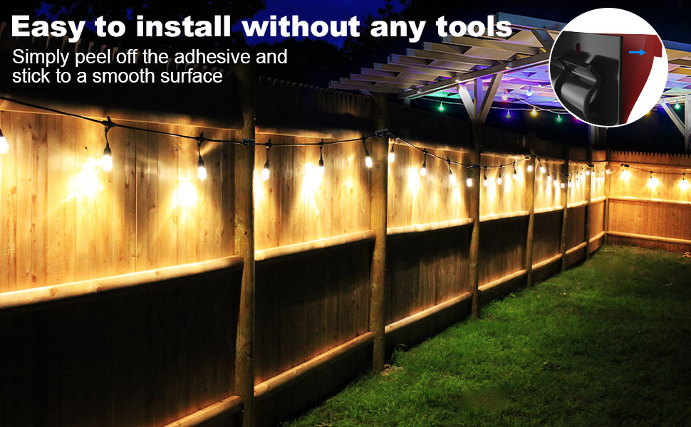 Black Hooks for Outdoor String Lights, 50pcs Outdoor Light Clips with Adhesive