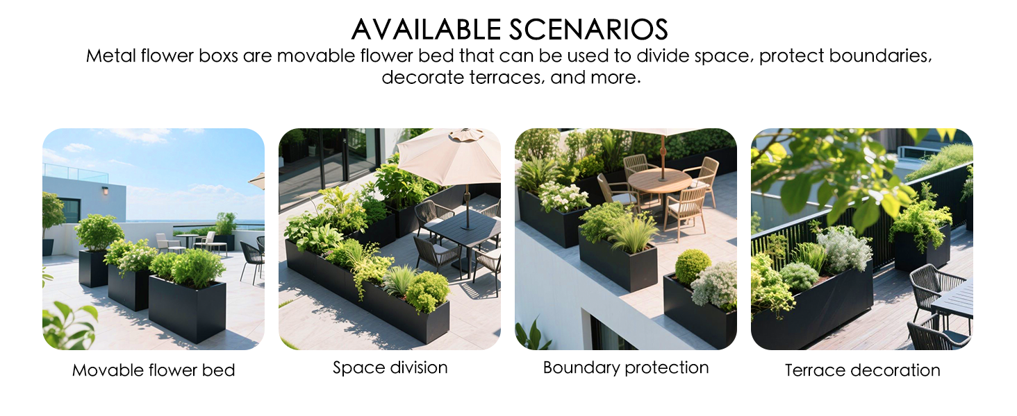 Movable planter ideal for dividing space, protecting boundaries, and decorating terraces.