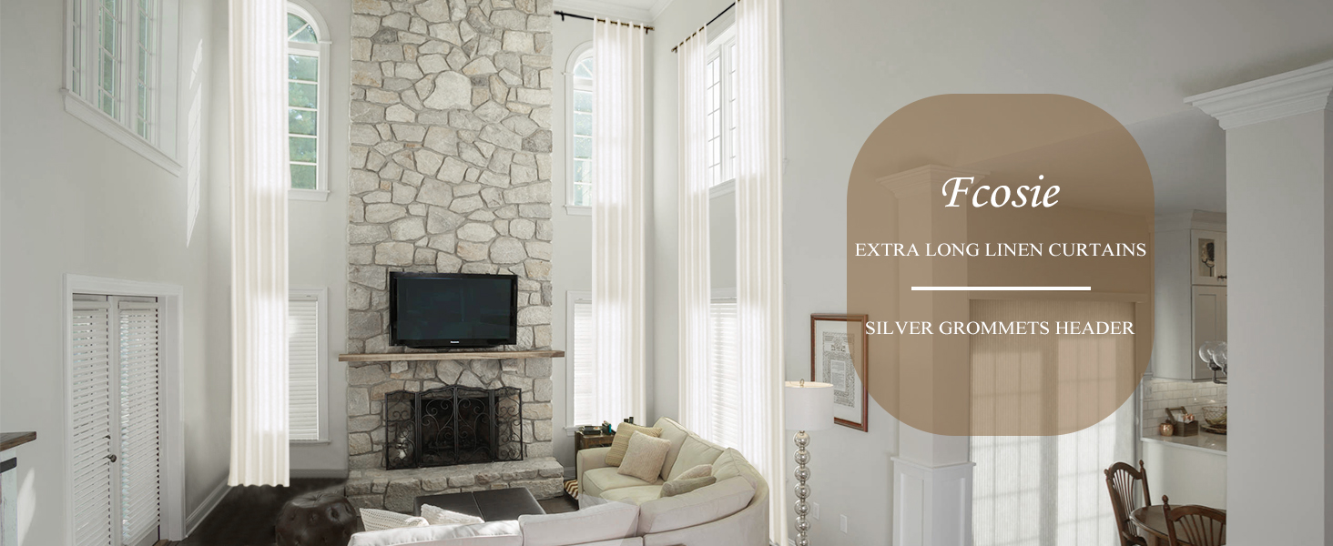 Fcosie Cream White Linen Drapes 144 Inches Long Privacy